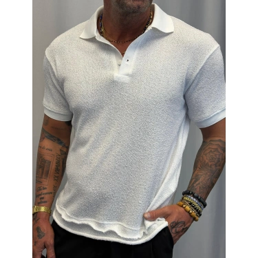 Kumaş Yakalı İnce Triko Beyaz