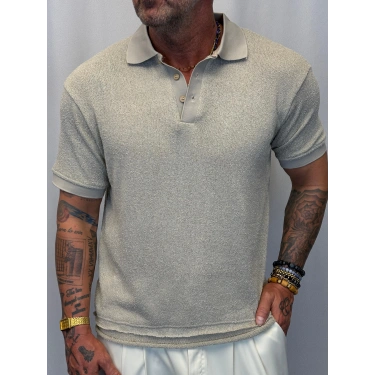 Kumaş Yakalı İnce Triko Gri