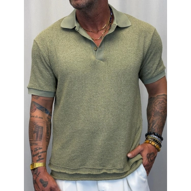 Kumaş Yakalı İnce Triko Haki