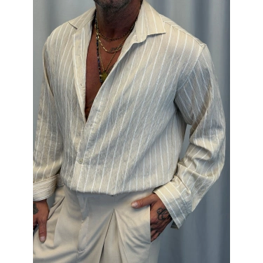 Modal Çizgili Gömlek Bej