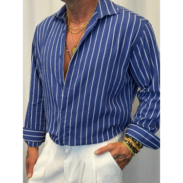 Modal Çizgili Gömlek Lacivert