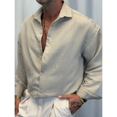 Modal Desenli Gömlek Bej