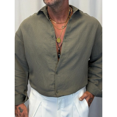 Modal Desenli Gömlek Haki