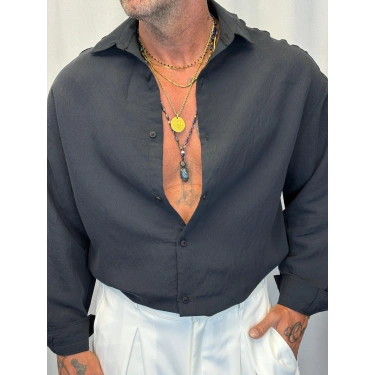 Modal Desenli Gömlek Siyah