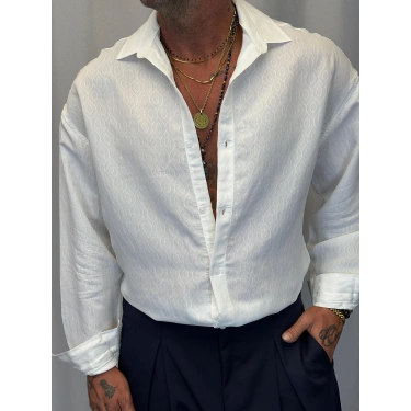 Modal Desenli Gömlek Beyaz