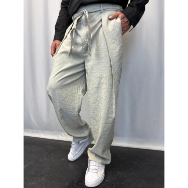 Modal Kumaş Geniş Pileli Pantolon Ekru