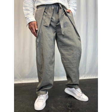 Modal Kumaş Geniş Pileli Pantolon Füme