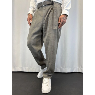 Modal Pileli Kuşaklı Pantolon Gri