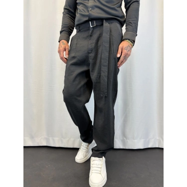 Modal Pileli Kuşaklı Pantolon Siyah