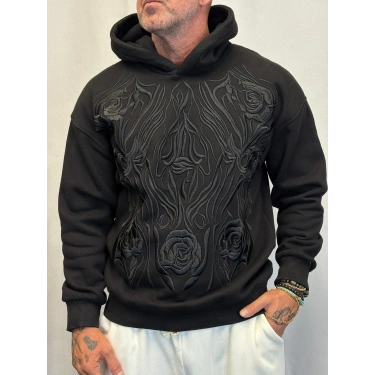 Nakışlı Hoodie Siyah