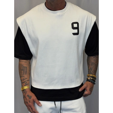 Number 9 Çift Katlı Crop + T-Shirt Beyaz