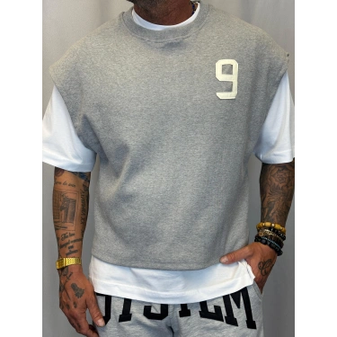 Number 9 Çift Katlı Crop + T-Shirt Gri