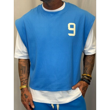 Number 9 Çift Katlı Crop + T-Shirt Mavi