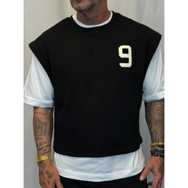 Number 9 Çift Katlı Crop + T-Shirt Siyah