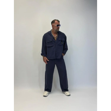 Orgnc Tencel Oversize Takım Lacivert