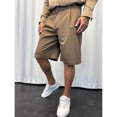 Özel Kesim Pileli Şort Kahverengi