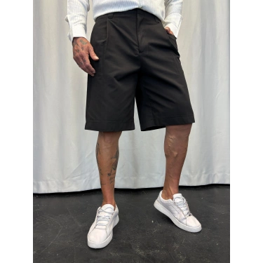 Özel Kesim Pileli Şort Siyah