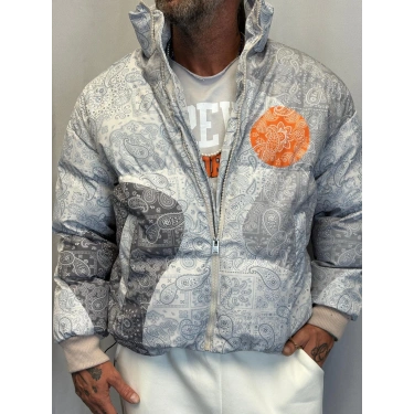 Özel Tasarım Şal Desenli Puffy Mont Gri