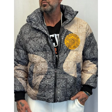 Özel Tasarım Şal Desenli Puffy Mont Siyah