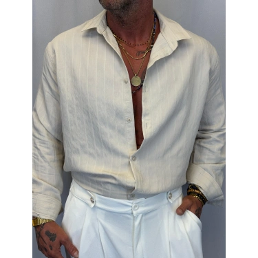 Pamuk Çizgi Desenli Gömlek Beyaz