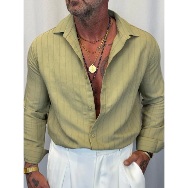 Pamuk Çizgi Desenli Gömlek Yeşil