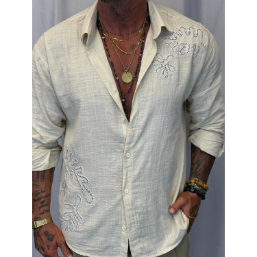 Pamuk Nakışlı Gömlek Krem