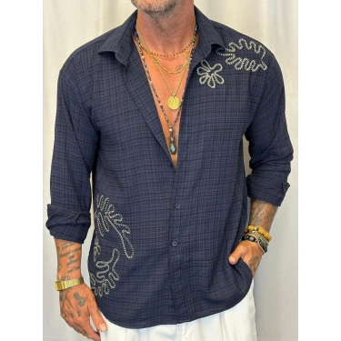 Pamuk Nakışlı Gömlek Lacivert