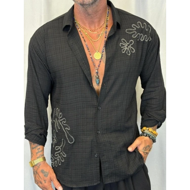 Pamuk Nakışlı Gömlek Siyah