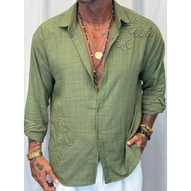 Pamuk Nakışlı Gömlek Yeşil