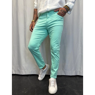 Pamuk Saten Likralı Pantolon Mint Yeşili