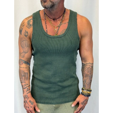 Pamuk Yıkamalı Lazer Kesim Atlet Yeşil