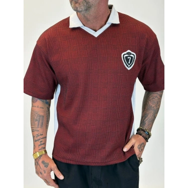 Plaid 7 V Yaka T-shirt Kiremit Desenli