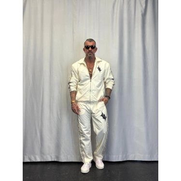 Powder Deri Nakış Detaylı Takım Beyaz