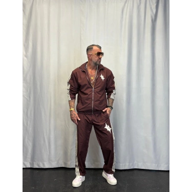 Powder Deri Nakış Detaylı Takım Kahverengi