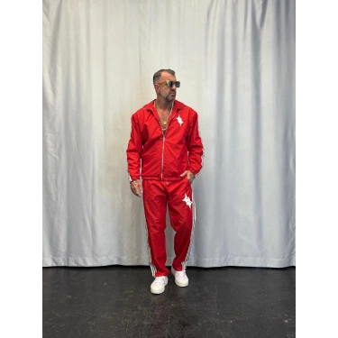 Powder Deri Nakış Detaylı Takım Kırmızı