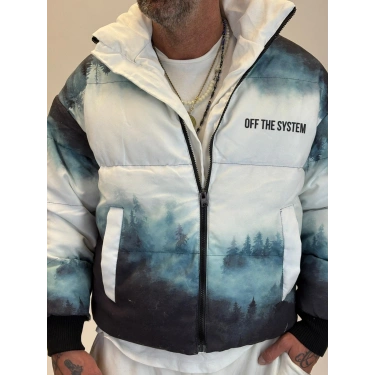 Puffer Mont Beyaz Desenli