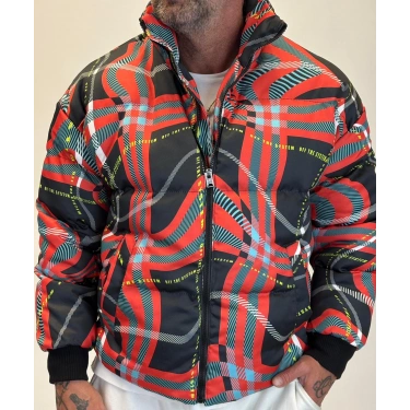 Puffer Mont Siyah Desenli