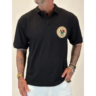 Rose Polo Yaka T-shirt Siyah
