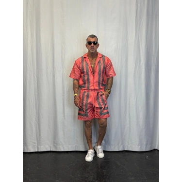 Saten Çizgili Takım Kırmızı