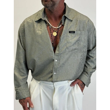 Saten Jakarlı Gömlek Gold