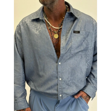 Saten Jakarlı Gömlek Silver