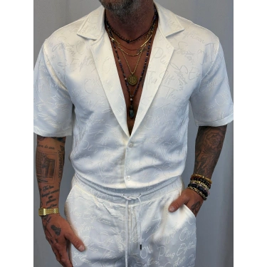 Saten Yazılı Takım Beyaz