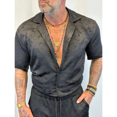 Saten Yazılı Takım Siyah