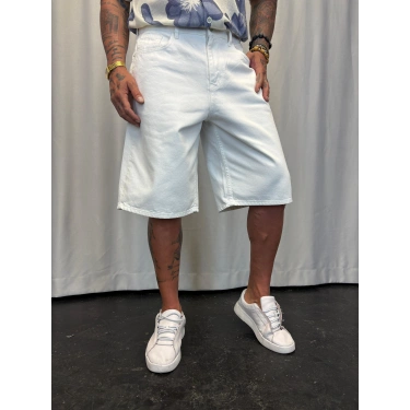 Süper Baggy Denim Şort Beyaz
