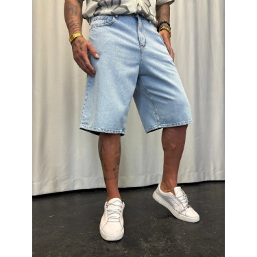 Süper Baggy Denim Şort Buz Mavi