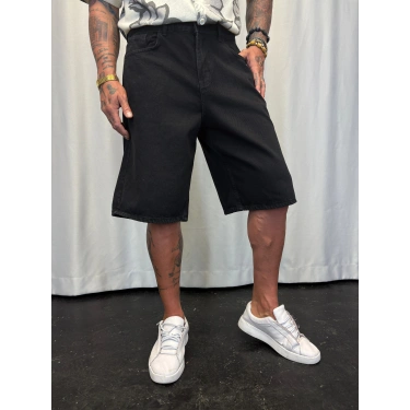 Süper Baggy Denim Şort Siyah
