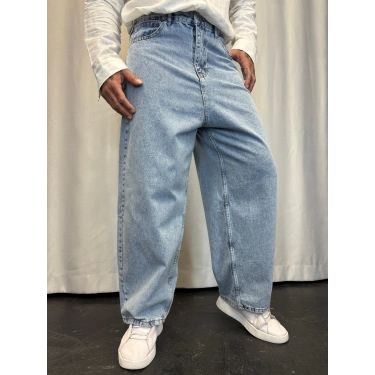 Süper Baggy Denim Pantolon Buz Mavi