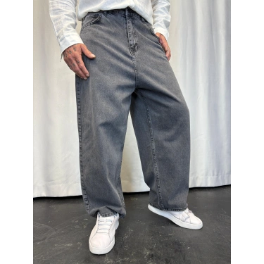 Süper Baggy Denim Pantolon Gri