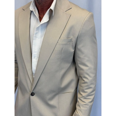 Tek Düğme Takım Elbise Bej