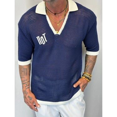 Triko Akrilik 99 V Yaka T-Shirt Mavi